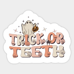 "Trick Or Teeth" Dentist Halloween - Retro Spooky Dental Assistant Hygienist Halloween Sticker